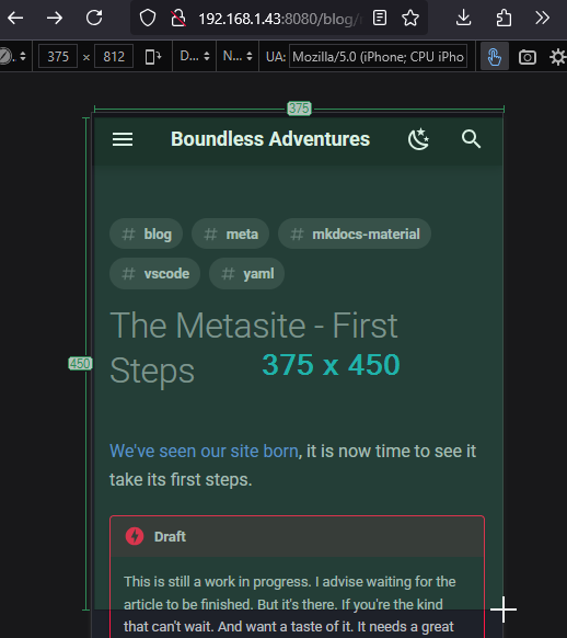 An example of taking a screenshot of Firefox mobile view of a website, under Windows via the Greenshot software